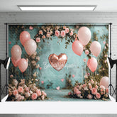 Aperturee - Aperturee Pink Balloons Arch Floral Valentines Day Backdrop
